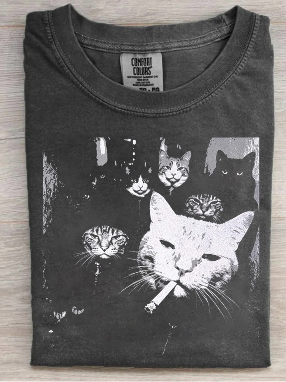 Comfort Colors Funny Gangster Cat Meme Graphic Tee For Cat Lover
